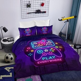 3 Pieces Trippy Neon Gamepad Duvet Cover Set Twin For Gamer Soft Bedding Set