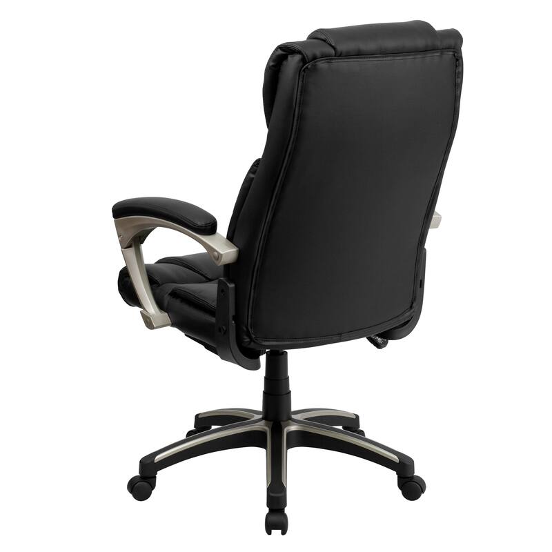 High Back Folding LeatherSoft Executive Swivel Office Chair with Arms - Black
