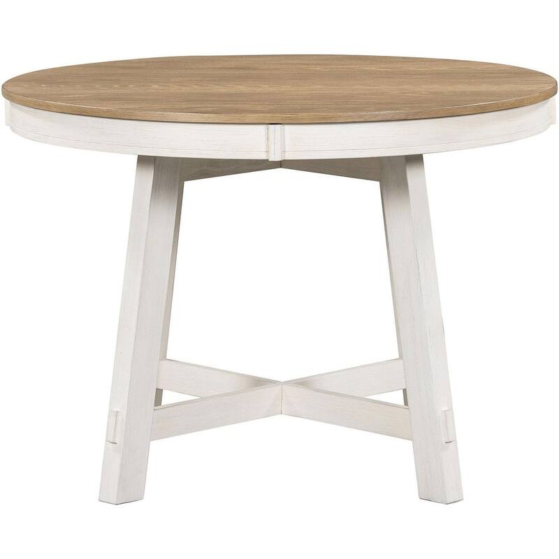 Wooden Round Drop Leaf Extendable Dining Table Set with 4 Upholstered Chairs