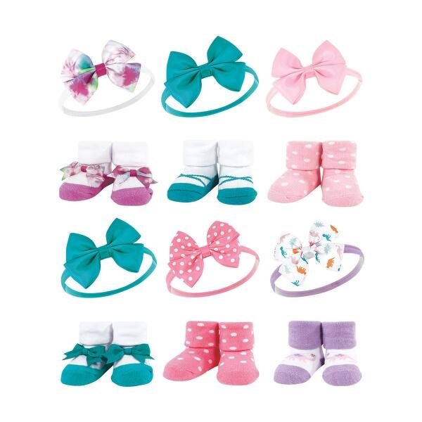slide 1 of 1, Hudson Baby Infant Girl 12Pc Headband and Socks Giftset, Tie-Dye Dinosaurs, One Size - Tie-Dye Dinosaurs Tie-Dye Dinosaurs - One Size