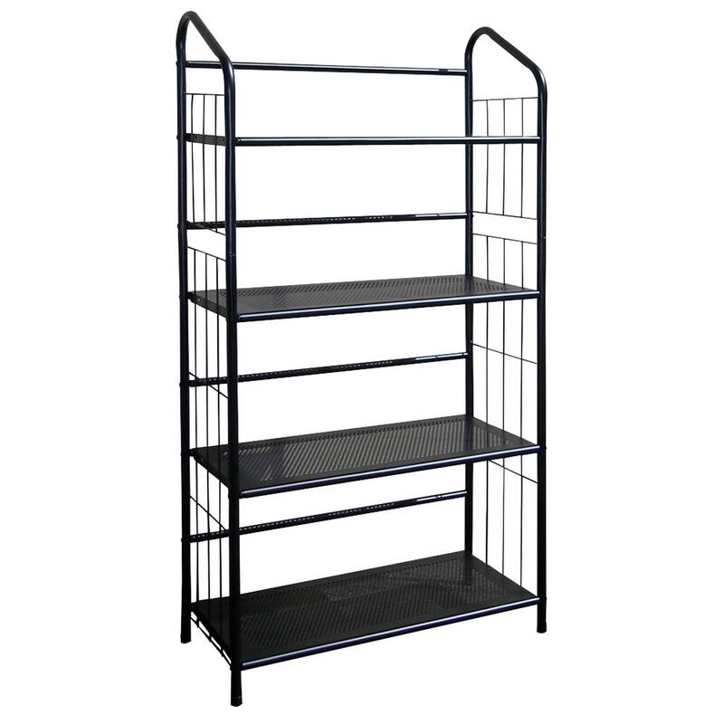 Contemporary Design Space-Saving Black Metal Vertical Bookcase for Garage Living Room or Bedroom - 4-Tier