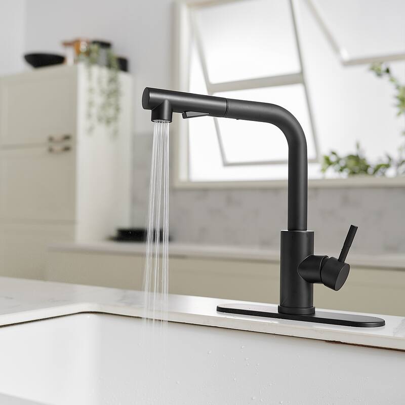 Single Handle Pull-down Kitchen Faucet with Deck Plate Brushed Nickel