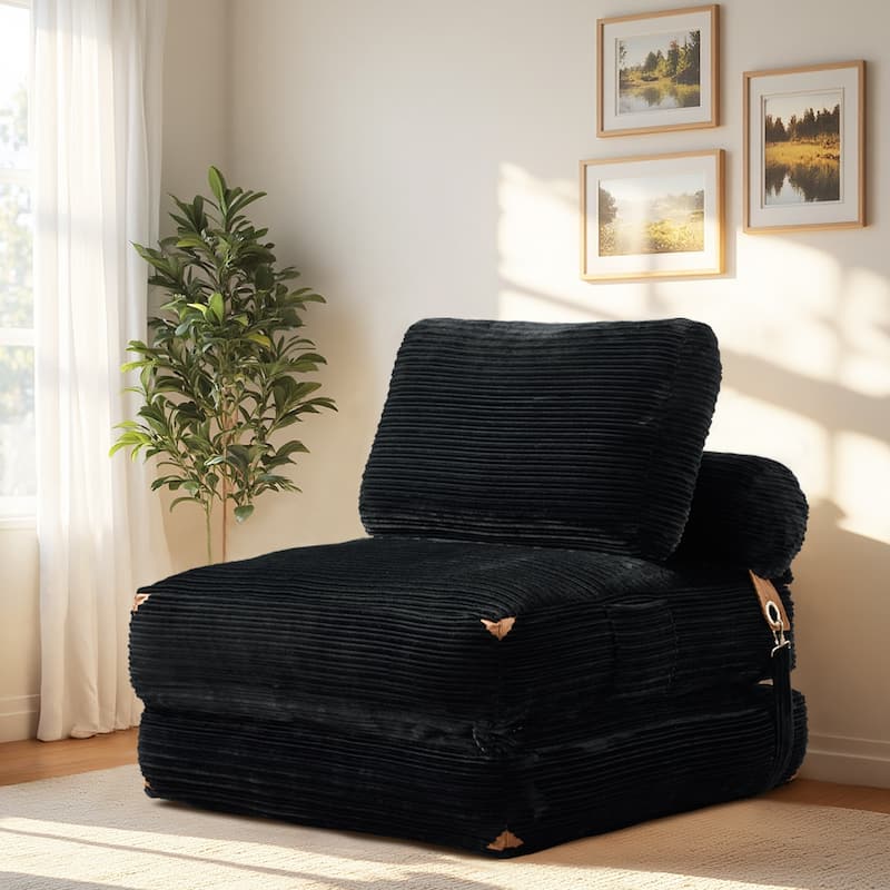 XIZZI Convertible Corduroy Floor Chair Folding Sofa Bed - Black