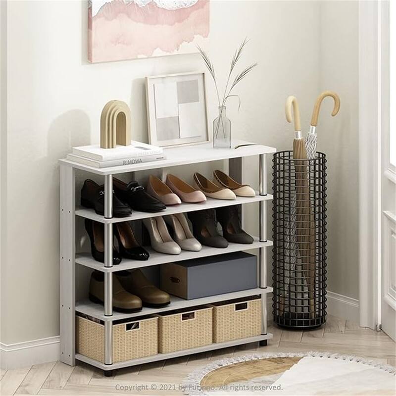 Turn-N-Tube 5 Tier Wide Shoe Rack - 29.45"D x 31.5"W x 11.8"H - White Oak/Stainless Steel