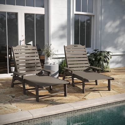 Set of 2 Outdoor Adjustable Lounge Chairs with Cupholders