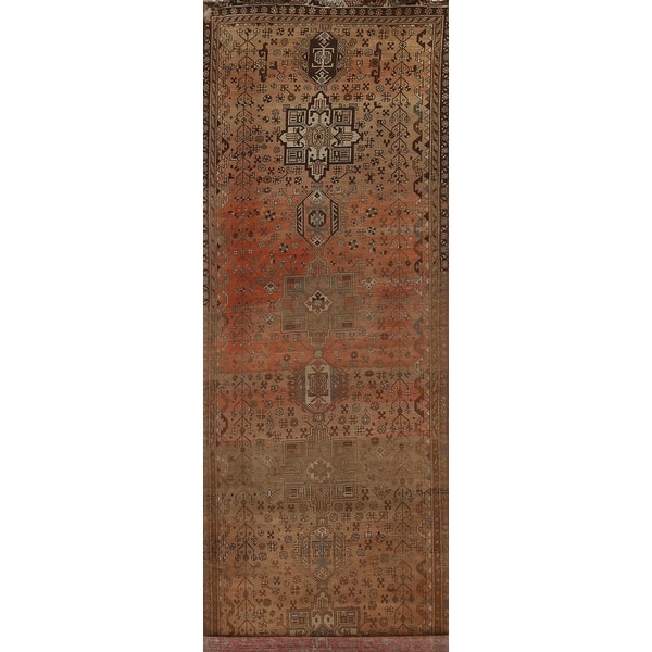 slide 2 of 20, Geometric Tribal Heriz Persian Hallway Runner Rug Handmade Wool Carpet - 3'10" x 14'2"