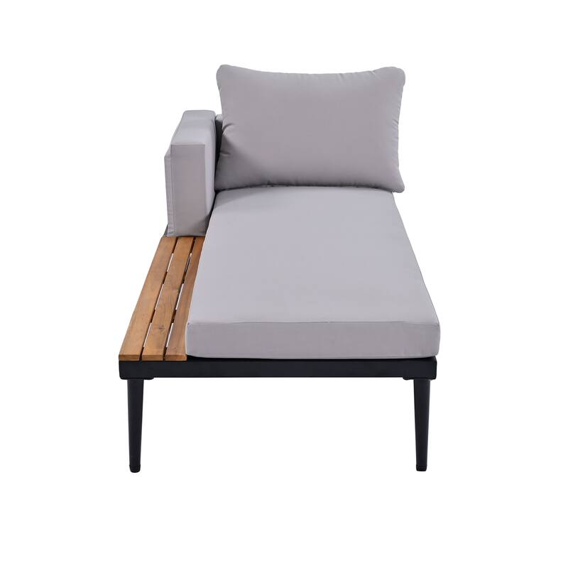 Outdoor Patio Daybed with Acacia Wood Topped Side Spaces, 2-in-1 Design, Adjustable Leg Supports, and Washable Cushions