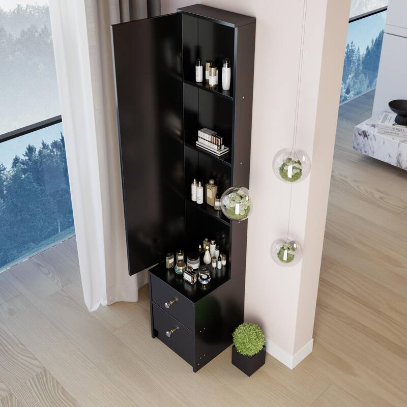 63" H Full Body Dressing Mirror Cabinet with Multi-Layer Storage, Standalone or Vanity Companion