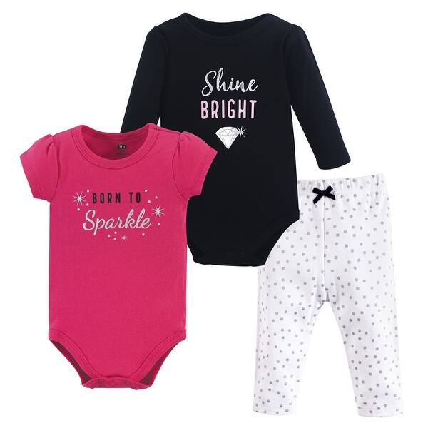 slide 1 of 1, Hudson Baby Infant Girl Cotton Bodysuit and Pant Set, Sparkle 0-3 Months - Sparkle