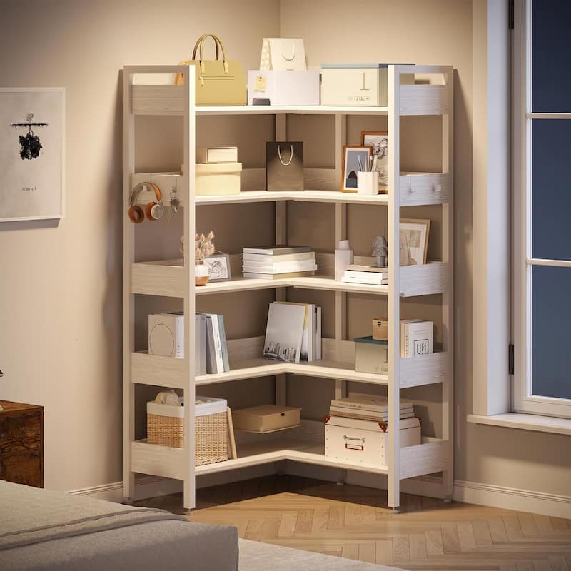 5-Tier Corner Convertible Bookshelf, Industrial Bookcase for Living Room, Bedroom