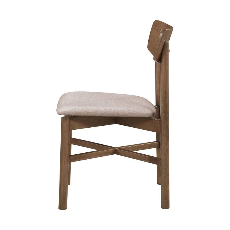 Set of 2 Upholstered Dining Side Chairs with Rounded Backrest in Natural Walnut