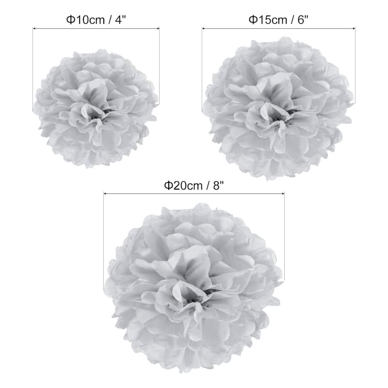 12Pcs 4"/6"/8" Tissue Pom Poms Paper Flowers Ball Party Wedding Decor - Silver