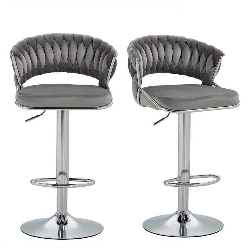 2/4 Set Velvet Adjustable Counter Stools Swivel Bar Stools With Backs - 24"-33"