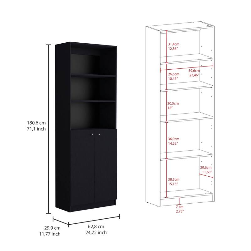Home 2-Door Bookcase, Modern Storage Unit with Dual Doors and Multi-Tier Shelves
