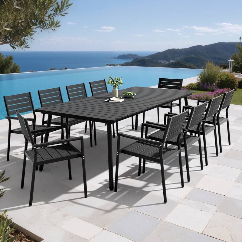 Pellebant Outdoor Rectangle Aluminum Dining Table with Umbrella Hole