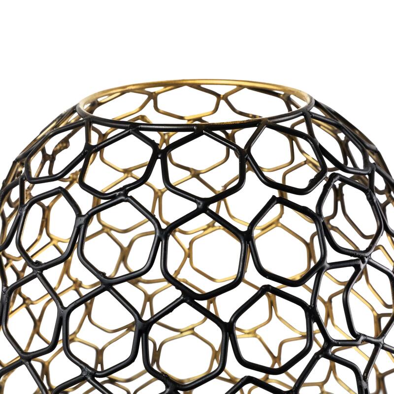 Large Geometric Cage Iron Pillar Candle Holder - 14.25" - Black and Gold