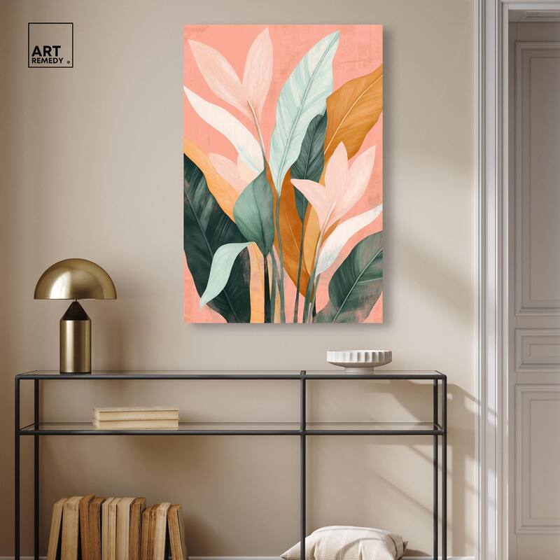 Peach and Palm Canvas by Art Remedy, Gallery Wrapped