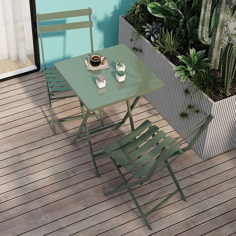 3 Piece Patio Bistro Set of Foldable SquareTable and Chairs