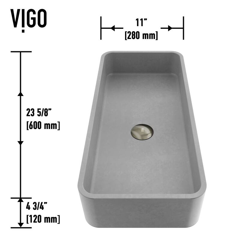Vigo VGT2029 Palazzo Gothic 24" Rectangular Concrete Vessel Bathroom