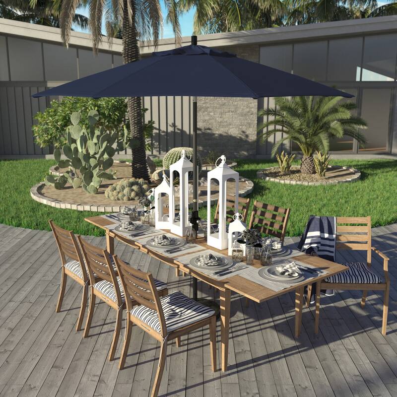 California Umbrella 9' Rd. Aluminum Patio Umbrella, Deluxe Crank Lift with Collar Tilt, Black Frame Finish, Pacifica Fabric - Navy Blue