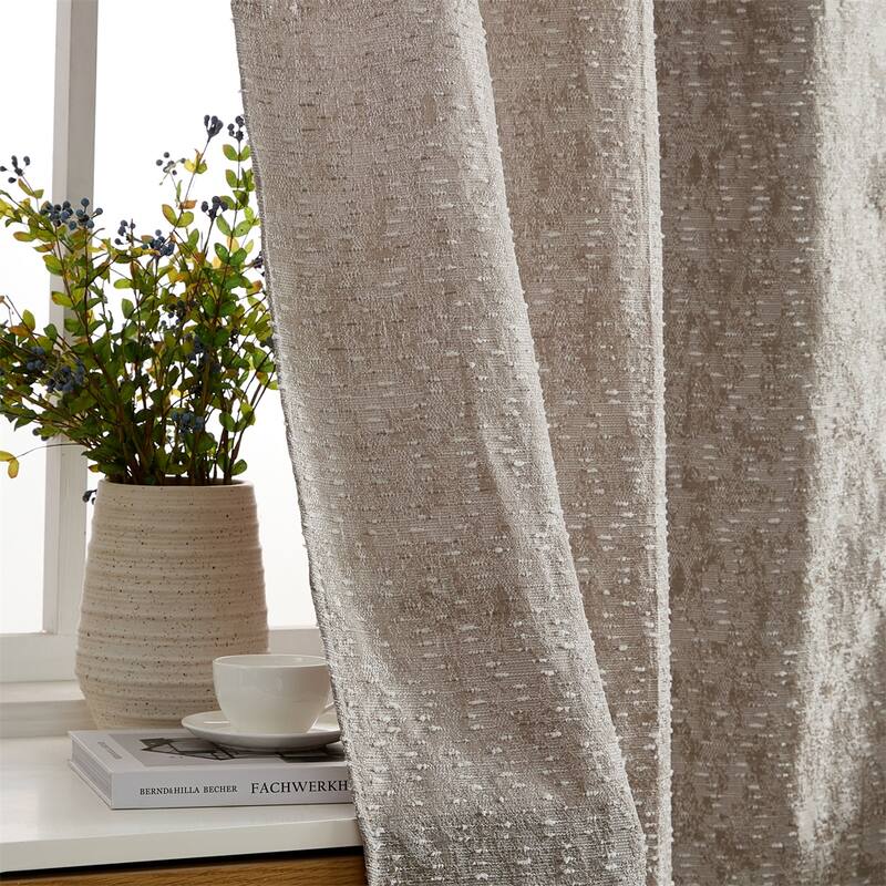 HLC.ME Avalon Jacquard Slub Texture - Privacy Curtains with Grommet Lightweight Window Curtain Panels, Set of 2
