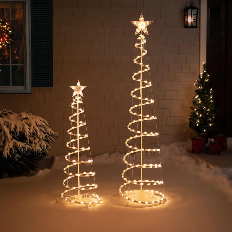 Set of 2 Lighted Outdoor Spiral Christmas Cone Trees 4' 6'