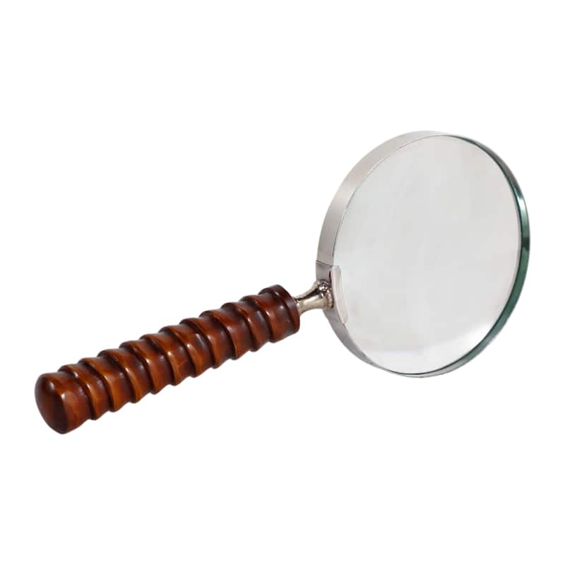 Resin Metal Magnifying Glass Decorative Textured Handle for Shelf Desk - 4" x 9" x 1"