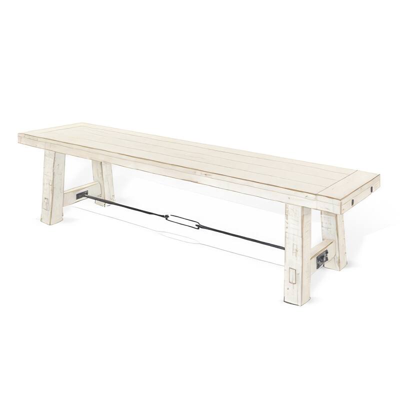 Rena Dining Bench, Turnbuckle Accent, 64 Inch White Mahogany Wood