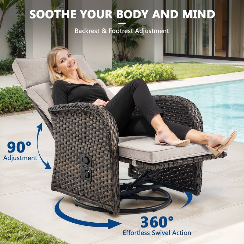 Meyreso 6-Piece Wicker Swivel Reclining Chaise Lounge with Adjustable Backrest & Ottoman