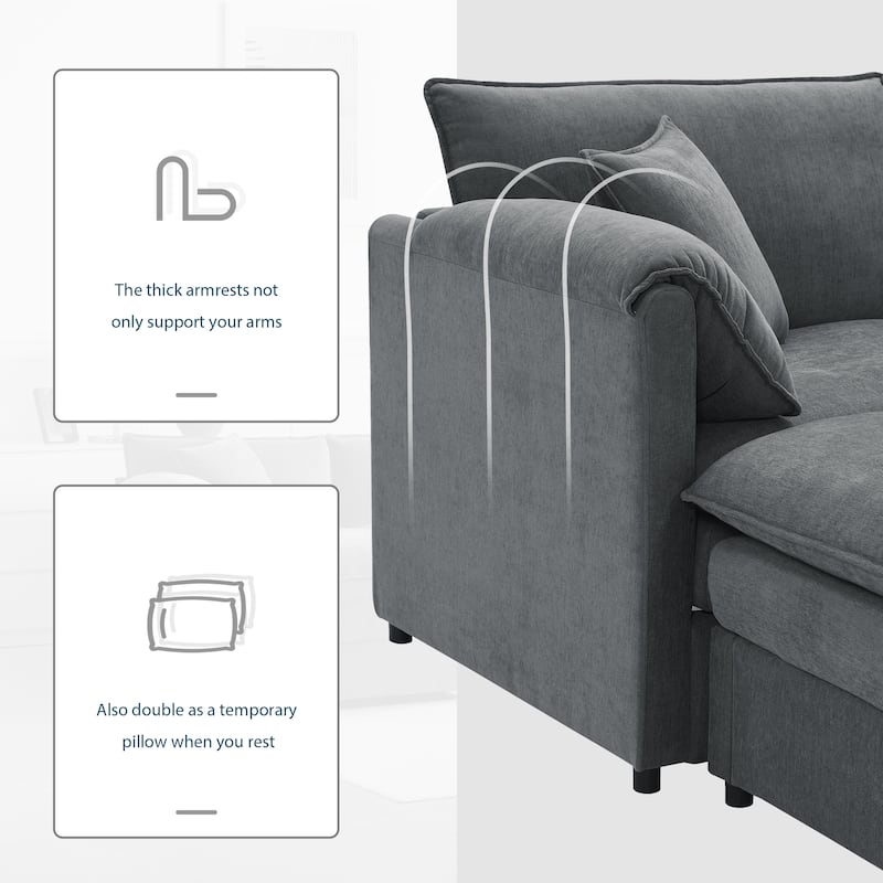 Chenille Modular Cloud Couch Oversized Sectional Sofa with Ottoman