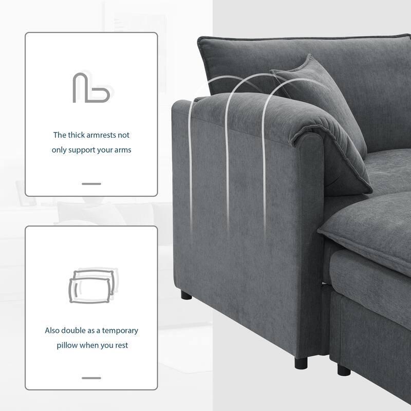 Chenille Modular Sectional Sofa, U Shaped Cloud Upholstered Couch Set