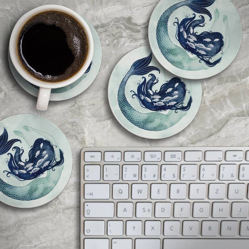 4 Pack Absorbent Stone Coasters with Protective Cork Backing Made in The USA Absorbent Easily Wipes Clean