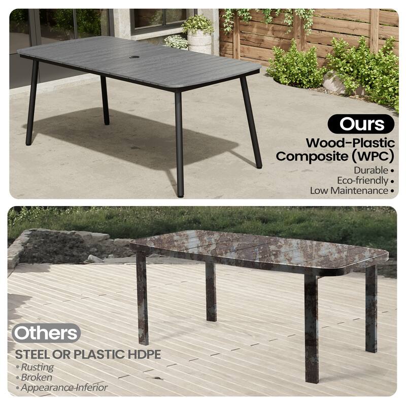 Outdoor Patio Dining Table Rectangular Aluminum Outdoor Table for 6/8/10 Person