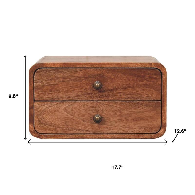 HomeRoots 18" Brown Solid Wood Two Drawer Floating Nightstand