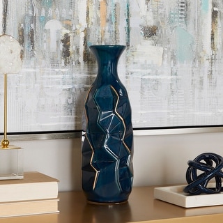 Blue Modern Contemporary Elegant Smooth Glazed Stoneware Vase