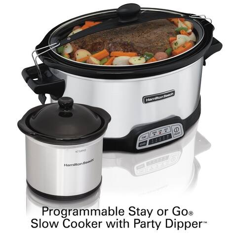7 Quart Stay or Go Programmable Slow Cooker with Party Dipper, Stainless Steel, Model# 33477