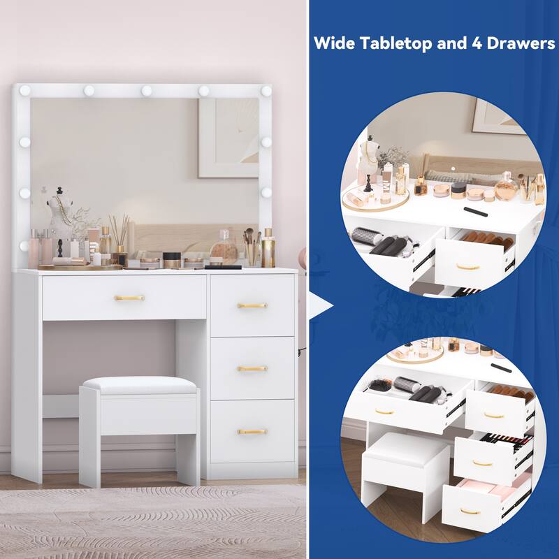 Moasis 35" Mirror Bulbs Makeup Vanity Table