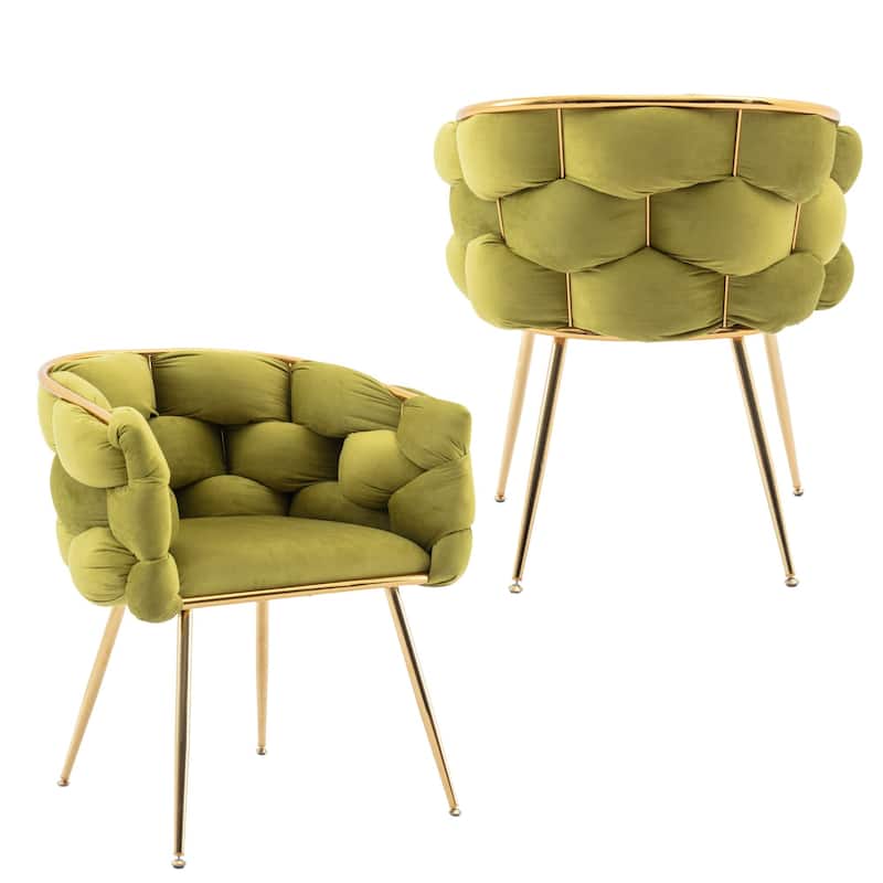 Simple Leisure Velvet Accent Chair Dresser Stool Set of 2, with Gold Metal Foot - Olive Green