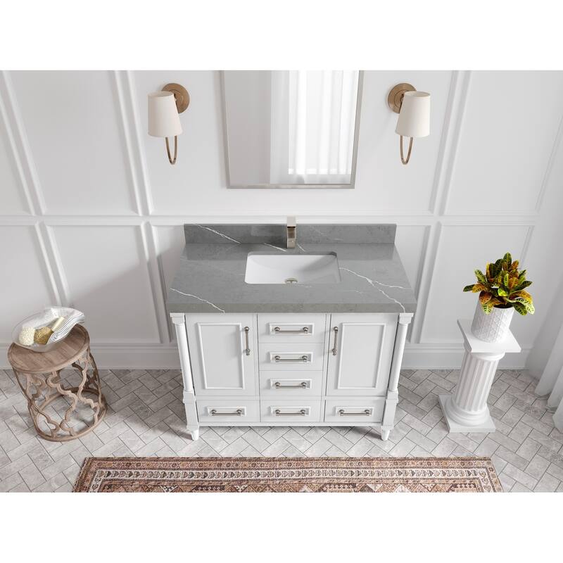 Willow Collections 42 in. W x 22 in. D Aberdeen Single Bowl Sink Bathroom Vanity with Countertop - 2" Piatra Gray - White