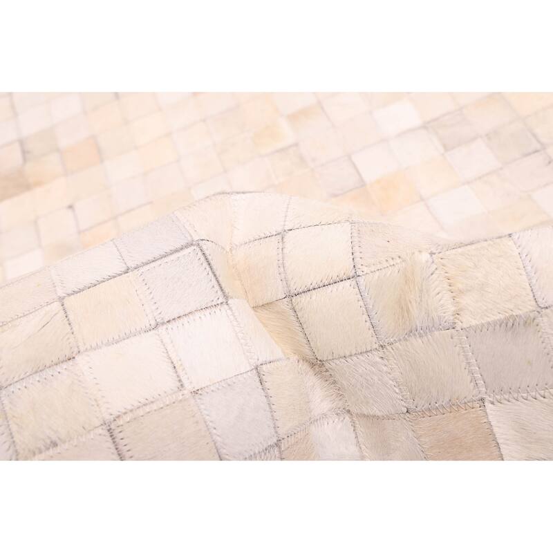 ECARPETGALLERY Handmade Cowhide Patchwork Cream Leather Rug - 8'0 x 10'0