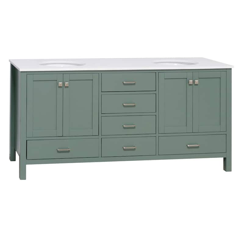 KitchenBathCollection Horizon 72" Double Bathroom Vanity with Engineered White Top