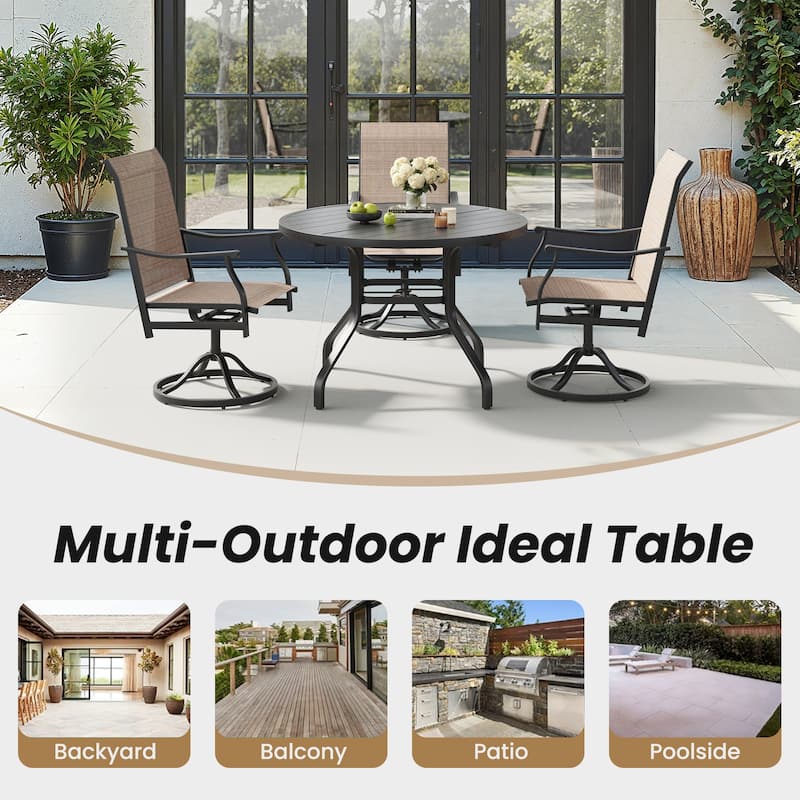 Round Outdoor Dining Table, 41" Round Patio Table Wood-Like Grain with 1.57" Umbrella Hole, Metal Outdoor Dining Tables