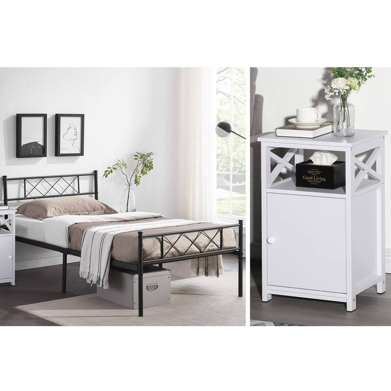 Taomika 3-Pieces Platform Bed Frame and Modern Nightstands Sets