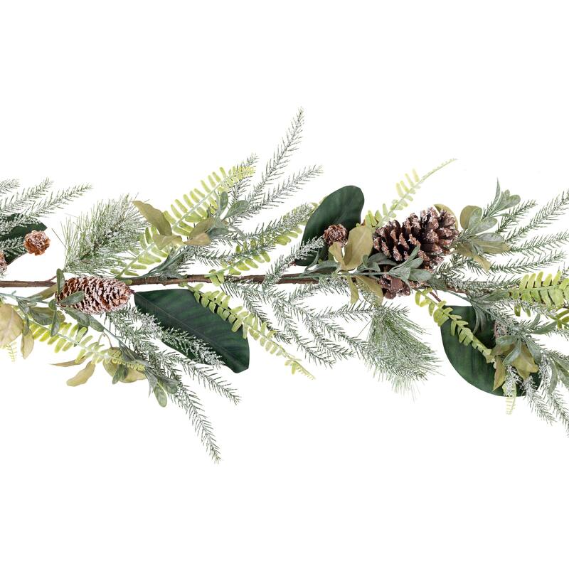 Lightly Flocked Mixed Pine and Magnolia Artificial Christmas Garland - 5.75' x 8" - Unlit