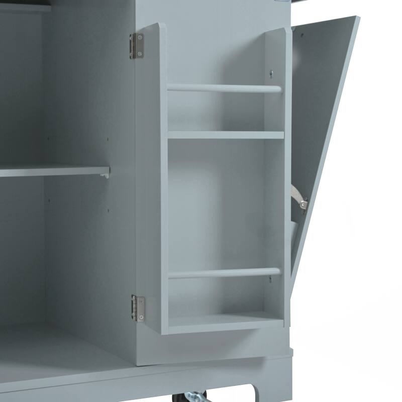 Kitchen Island with Trash Can Storage Cabinet, Power Outlet, Internal Storage Rack, Rolling Kitchen Islands on 5 Wheels