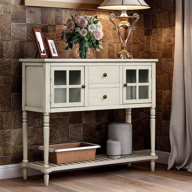 Farmhouse Sideboard with Glass Cabinets & Drawers - Rustic Console Table for Dining Room & Living Room