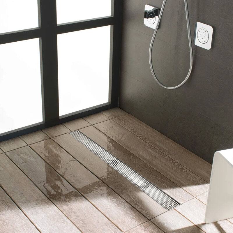 Oceanic Linear Shower Drain, Marine-grade 316 Stainless Steel, Grid Cover with Hair Strainer
