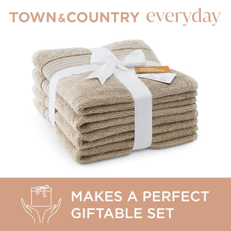 TOWN & COUNTRY EVERYDAY 4-Piece Solid Dobby Border Washcloth Set, 13x13-Inch, 100% Cotton