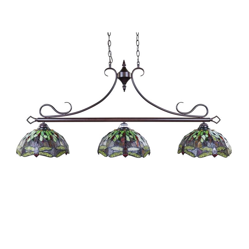 Tiffany Style Dragonfly Design 3-light Linear Island Fixture