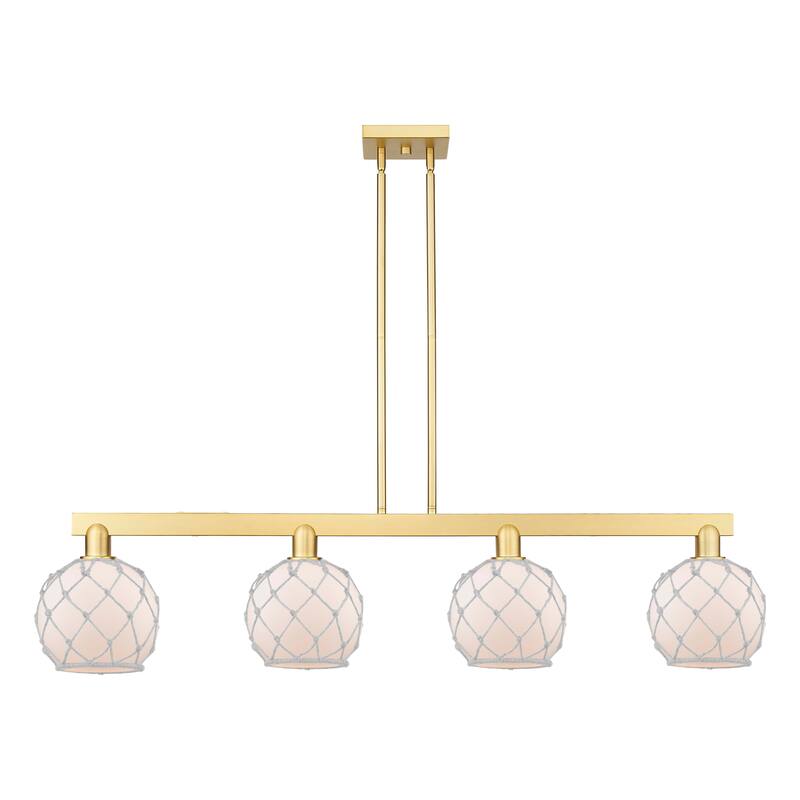 Innovations Lighting Endless Possibilities Arcadia - Farmhouse Rope - 4 Light 51" Stem Hung Island Light - White Glass with White Rope/Satin Gold